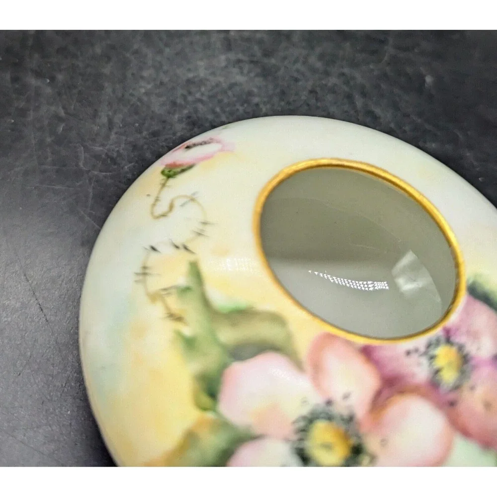 Antique Hand Painted W G Limoges Porcelain Hair Receiver 4.25